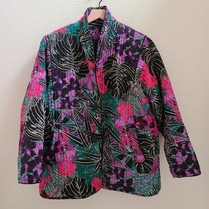 Vintage Quilted Straight Line Style Palm Tropical Flower Jacket
